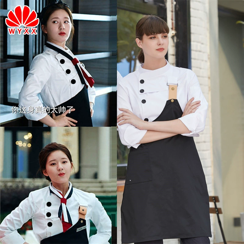 Zhao Rusi Однотонная рабочая одежда для выпечки тортов и шеф-повара, хлопковая кухонная одежда в западном стиле с длинными рукавами, осенне-зимний костюм для мужчин и женщин