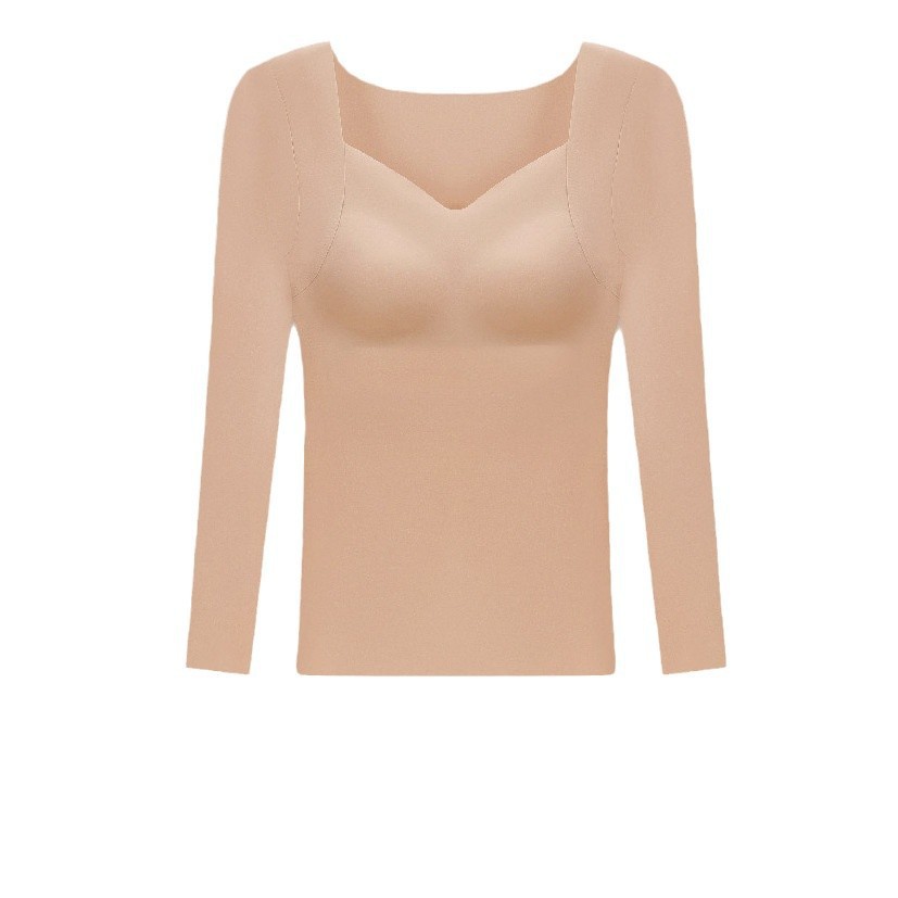 6842 ropa cálida con mangas simples de otoño y invierno ácido hialurónico con almohadilla de pecho de mangas largas delgada ropa interior cálida camisa base