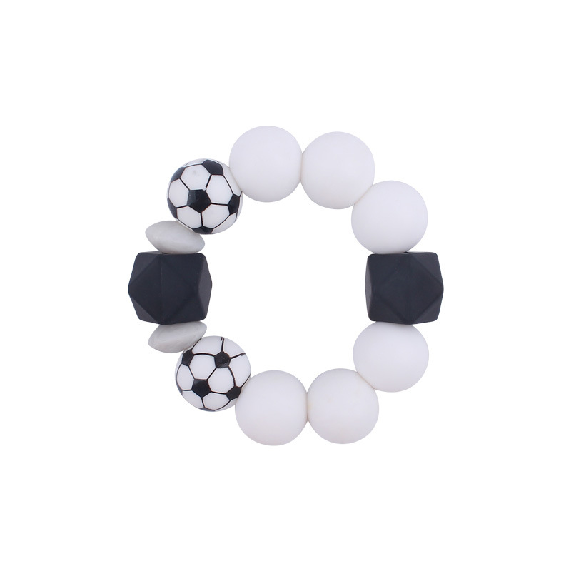 Nuevo bebé suministros de dibujos animados de fútbol de silicona impresa pulsera creativa DIY mordedura de silicona juguete de goma