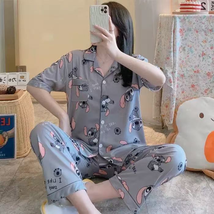 2025 primavera y verano pijamas de mujer pantalones de manga corta en un nuevo cardián casual suelto se puede usar en el hogar conjunto de ropa