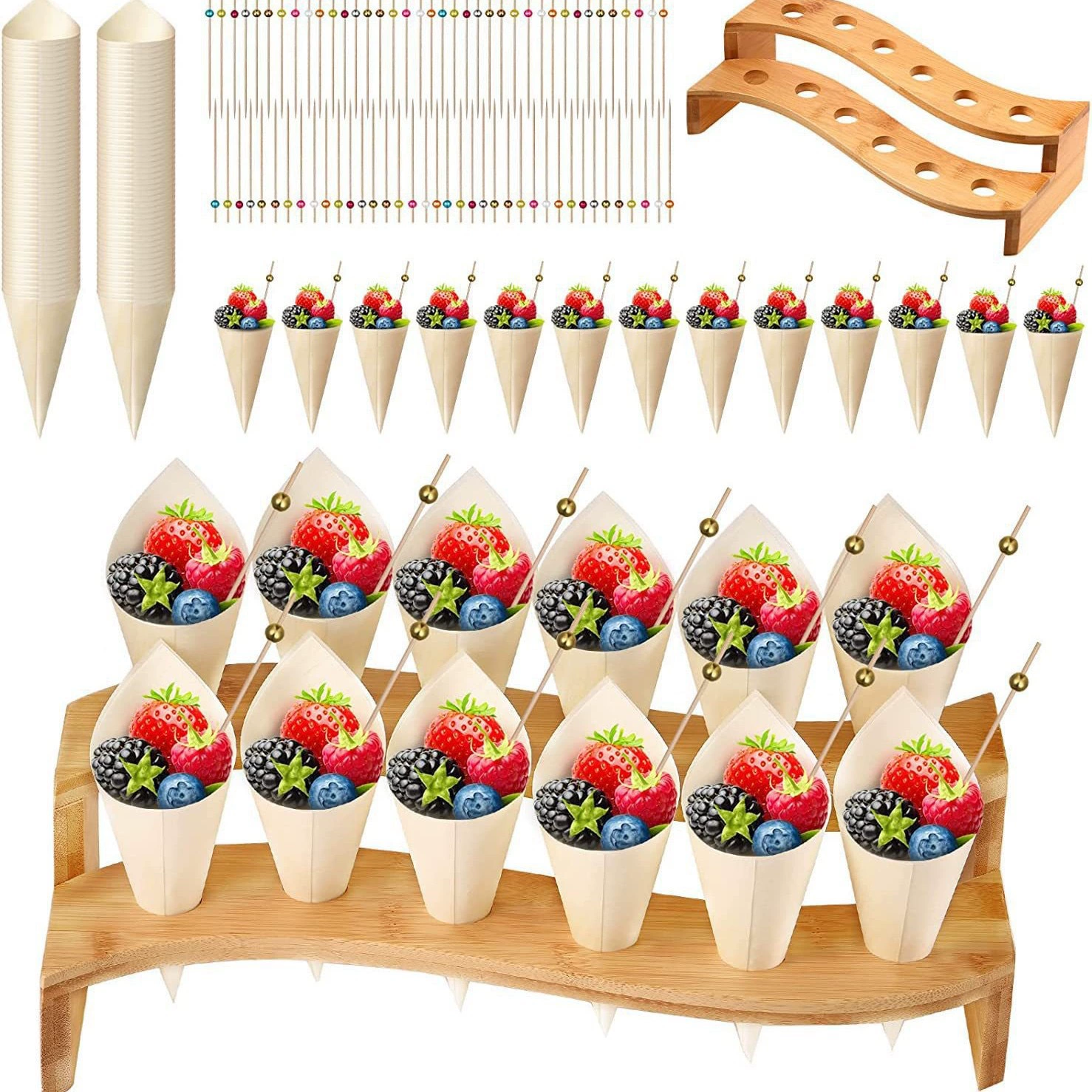 Двухслойная настольная полка для хранения из бамбука, стойка для десертов для вечеринок, вечеринок, круглая стойка для мороженого из цельного дерева