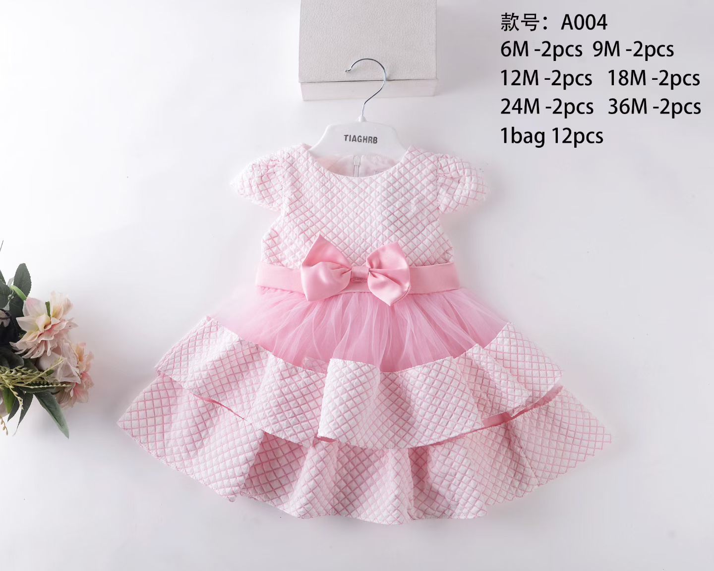 Vestido de Princesa para Bebé de Algodón y Malla, Plisado, Con Lazo image 7