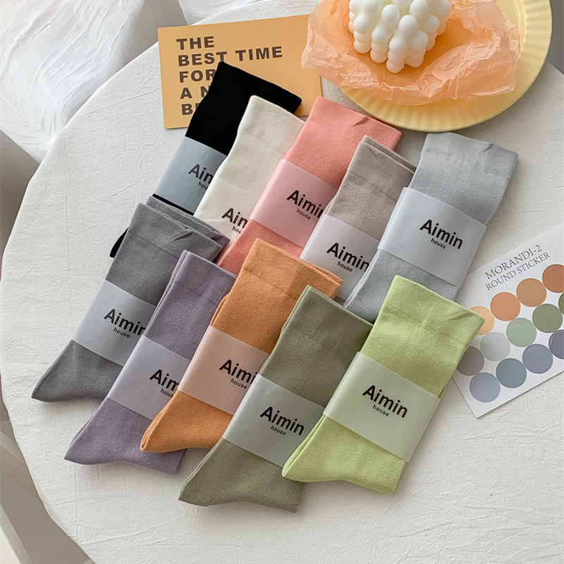 Comfort Function Solid Color Pattern All Seasons Season Unisex Casual Solid Color Cotton Pleated Crew Socks A Pair