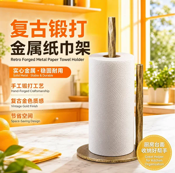 Amazon's best-selling hand-forged vintage gold tissue holder, solid metal countertop roll paper storage stand for the kitchen