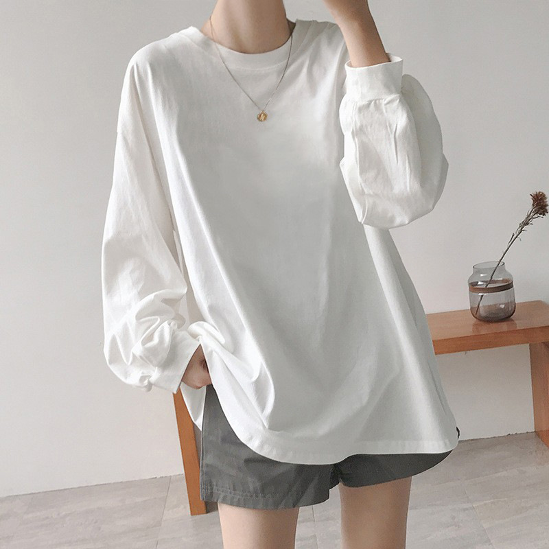 Heavy cotton 260g beam long sleeve T-shirt women's spring autumn and winter loose top academic style lovers base shirt
