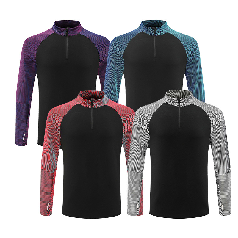 Football Clothing suit Men's Long-Sleeved Casual Running Training Sportswear Physical Fitness Clothing Half-Zipper Fitness Riding Clothing