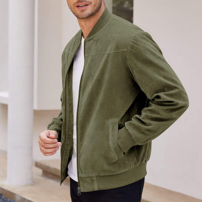 1 Cross-Border Autumn Suede Solid Color Zipper Jacket Casual Retro Long Sleeve Cardigan Coat Men's Cotton_viptrois.com