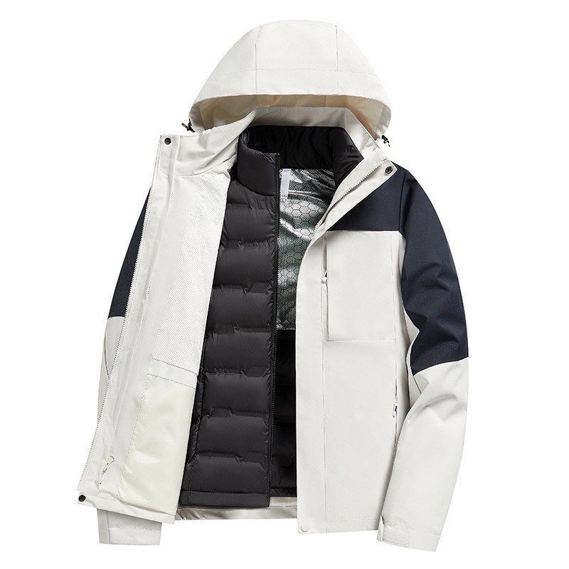 Plumón al aire libre tres en uno desmontable a prueba de viento impermeable viaje traje de montaña chaqueta para hombres y mujeres al aire libre image 12