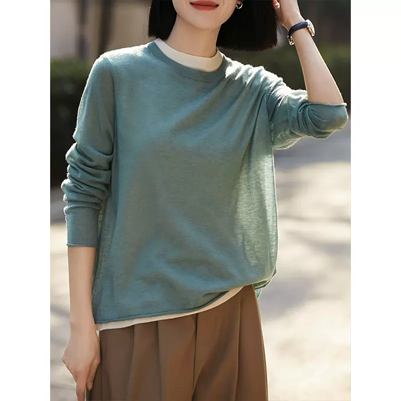 假两件圆领长袖濮院羊毛衫内搭日常软糯针织羊毛毛衣女丨源头工厂