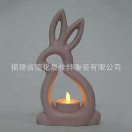 复活节陶瓷兔子烛台简约烛台摆件复活节兔子装饰烛台 支持定制