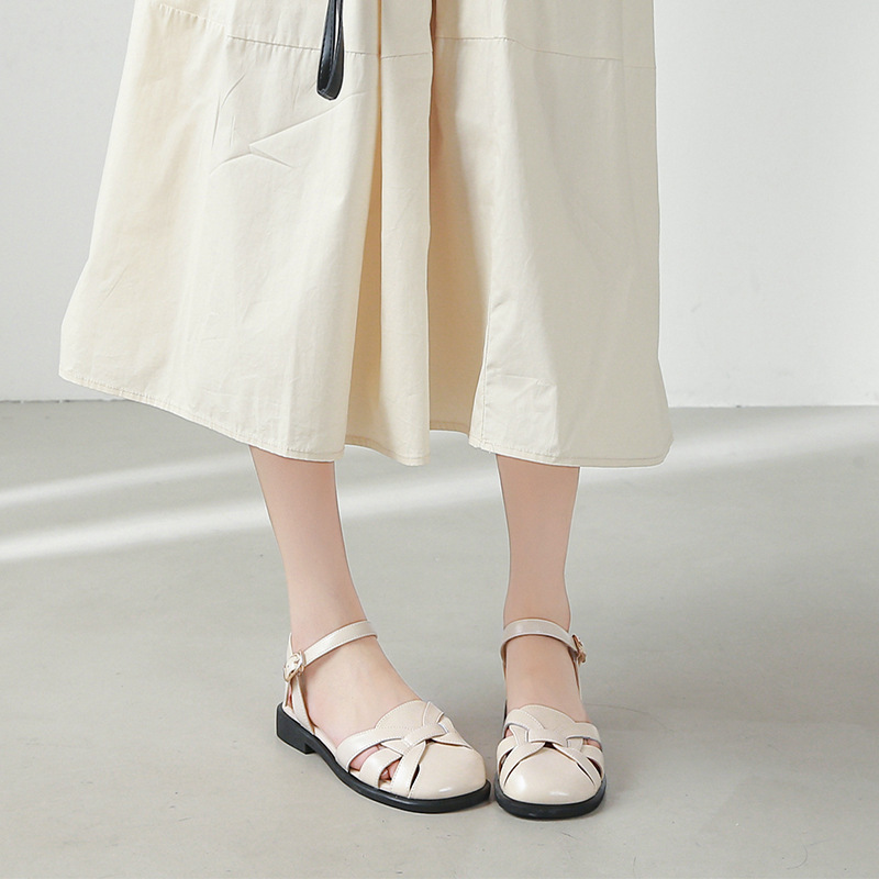 Sandalias planas Augu Shiden para mujer, novedad de verano 2026, sandalias romanas tejidas con punta cerrada y tacón grueso, zapatos de playa a la moda