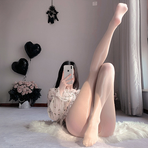 Sexy oily stockings for women, black stockings, oily stockings, open crotch sexy uniform, easy to tear, sexy temptation, crotchless erotic underwear