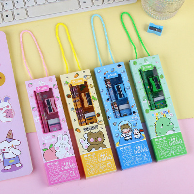 Cartoon pencil suit 61 gift kindergarten prize birthday pencil Ruler rubber pencil sharpener prize