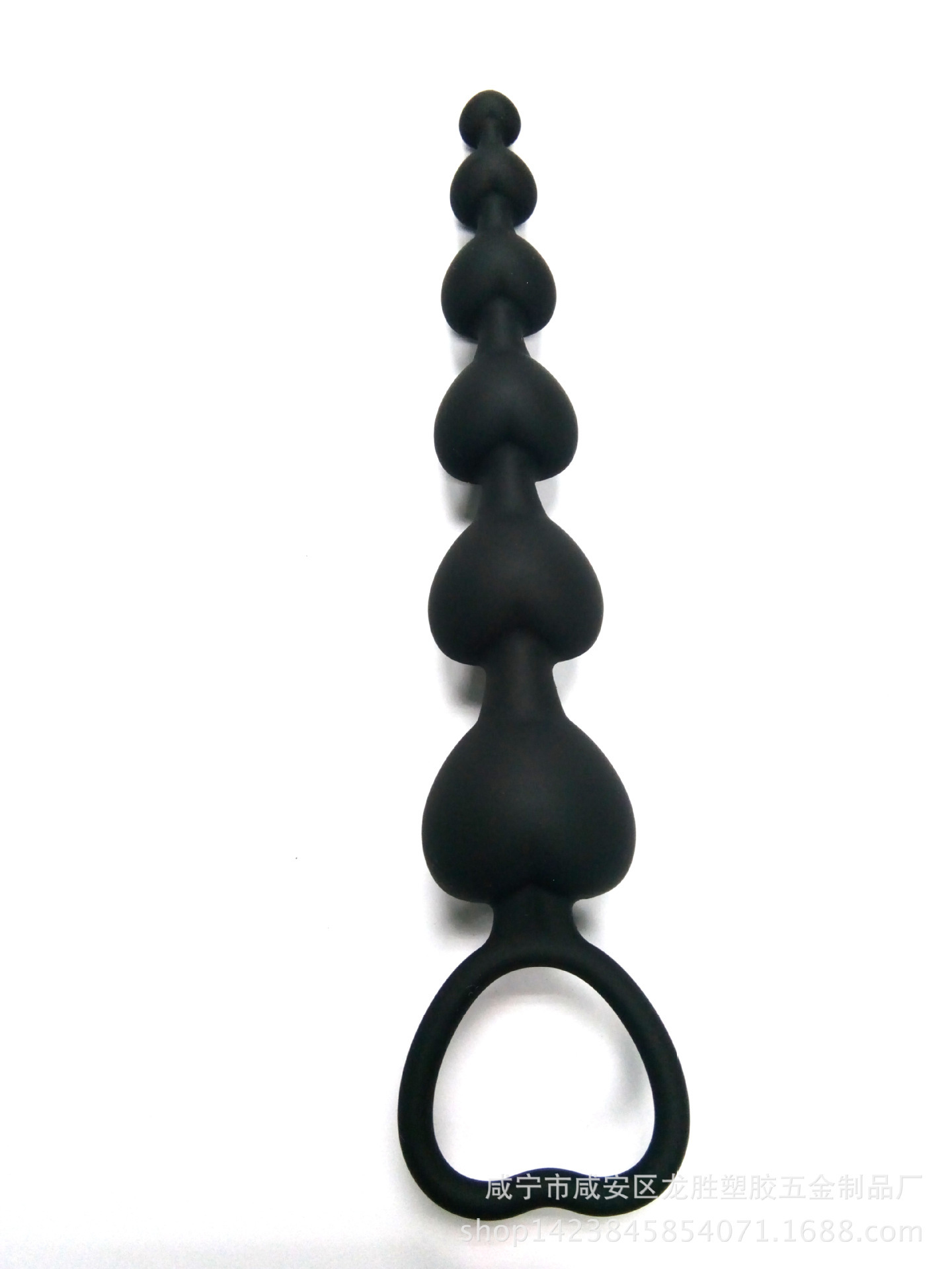 Heart-Shaped Silicone Anal Beads, Soft Flexible Unisex Adult Toy, Black — detail image 7