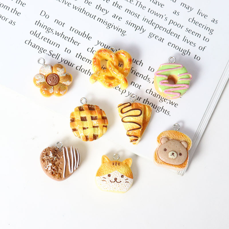 Resin imitation food play bread donut diy earrings necklace mobile phone chain key chain material jewelry accessories wholesale