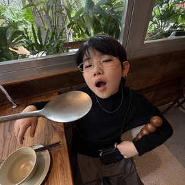 以鸿制衣童装批发26秋季新款儿童黑色毛衣男童韩版打底衫内搭弹力