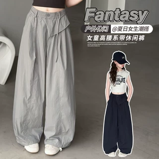夏季女童休闲裤2026新款休闲女孩韩系中大童薄款屁帘阔腿弯刀裤潮