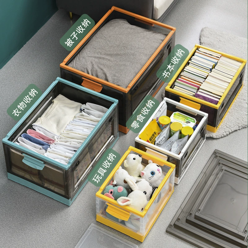 Foldable storage box, transparent storage system