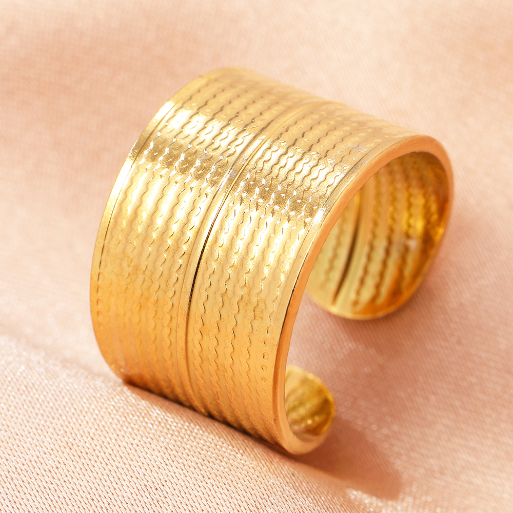 Ins Style 18K Gold Stainless Steel Wide Adjustable Open Ring Hip-Hop Unisex Fashion Versatile Cross-Border Ring