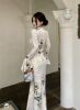 Lace printed patchwork cheongsam with buttocks and fishtail long skirt