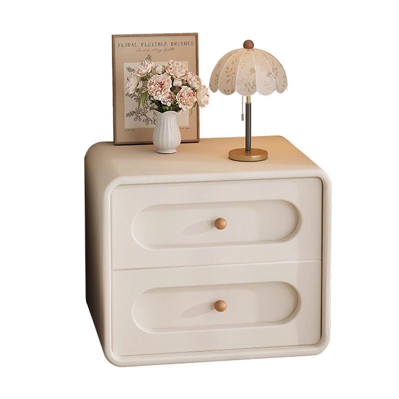 Cream-wind bedside tablero de madera maciza dormitorio doméstico 2025 explosión pequeña cama de almacenamiento pequeño gabinete lujoso sensación de alto nivel