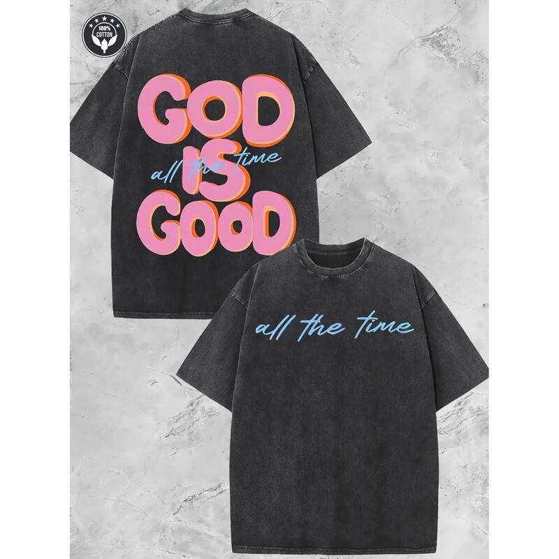 【European Size Cotton T-Shirt】230G Washed Cotton Round Neck Short-Sleeved Top, God Is Good, Innovative Double-Sided Pattern 【European Size Cotton T-Shirt】230G Washed Cotton Round Neck Short-Sleeved Top, God Is Good, Innovative Double-Sided Pattern