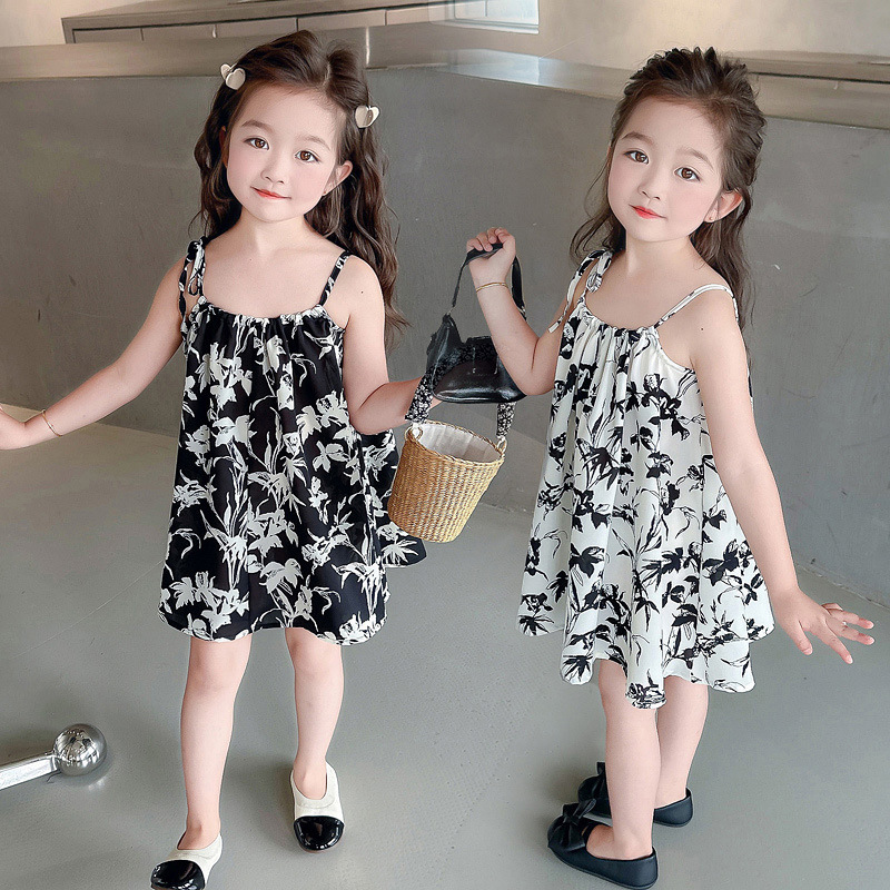 Girls dress Summer Children's Skirt 2024 New Princess Western Style Baby Cool Summer Sling Trendy Cute