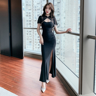 2025 Spring and Summer New Nightclub Ktv Sexy Cheongsam Bathing Technician Work Clothes Elegant Socialite Long Skirt Dress
