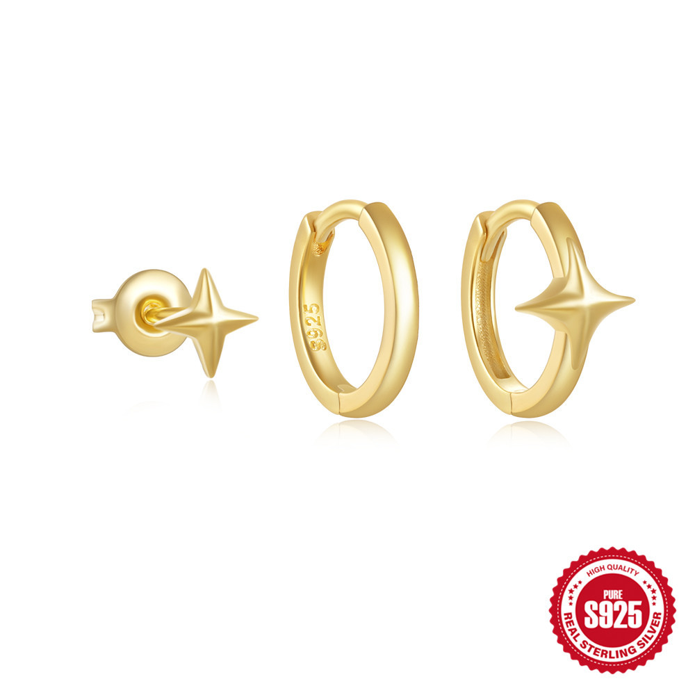 Moda europea y americana simple s925 plata esterlina estrella luna flor geométrica diamante clásico a juego diario traje de pendientes mujer