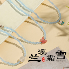兰溪霜雪蓝色串珠颈链粉色桃心手链少女心撞色甜馨锁骨链多圈手链