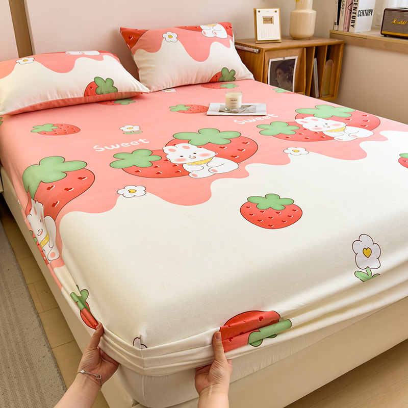 Funda de cama cepillada de algodón cubierta protectora de colchón de una sola pieza 2024 nueva funda de cama impresa para una sola persona para todas las estaciones