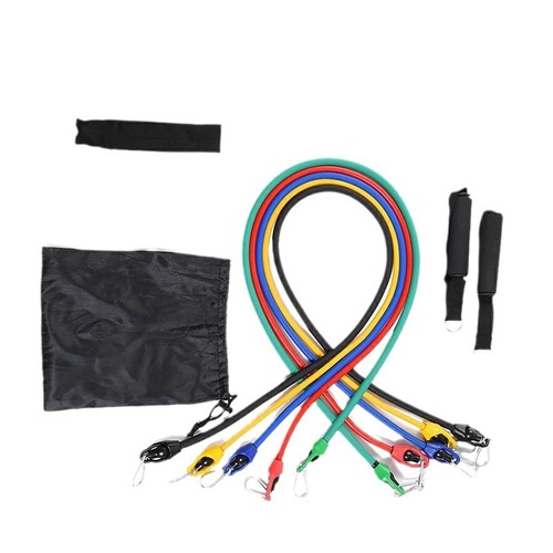 跨境供应TPE花生扣11件套拉力绳套装 多功能健身美体150磅拉力带