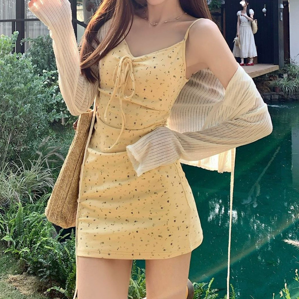 Длинное платье с подкладкой и талией Французское платье кардиган