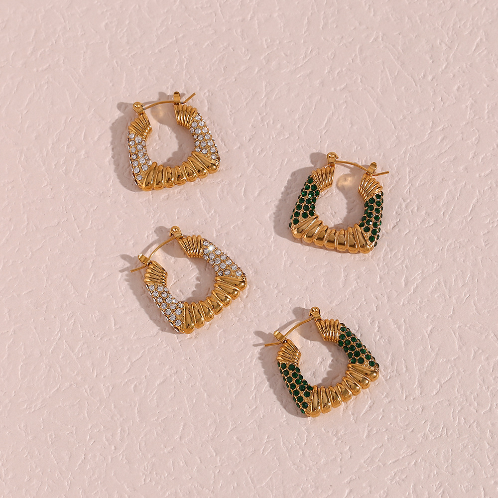 Fashion U Shape Stainless Steel Plating Inlay Zircon Hoop Earrings 1 Pair