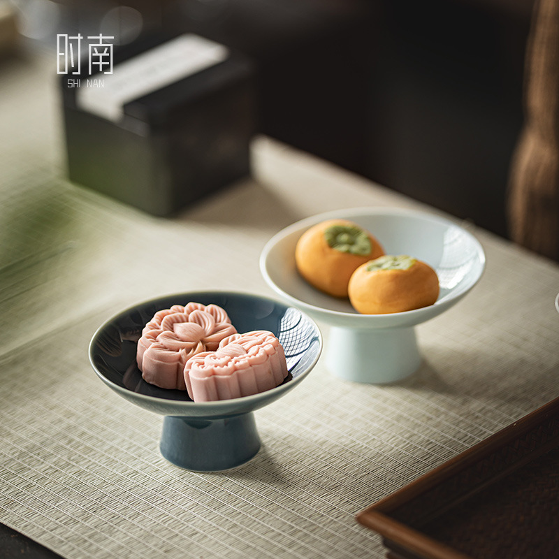 Chinese Tall Tea Tray, Small Exquisite Ceramic Snack Tray, Tea Room Snack Pastry Display Tray, Snack Nut Tray