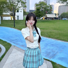 夏季小清新原创jk制服显瘦收腰基础短袖衬衫女学生上衣女套装格裙