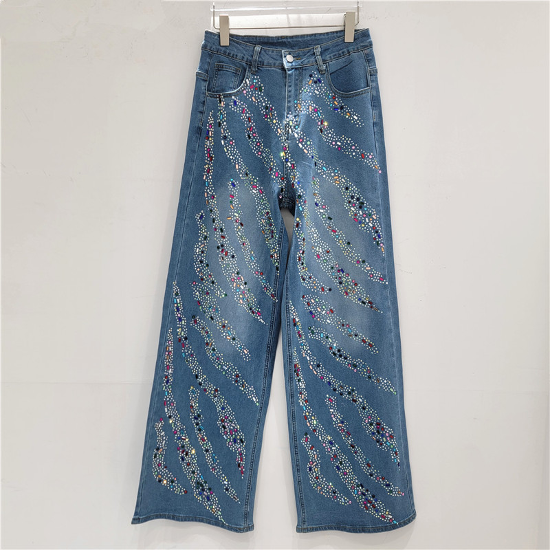 Retro americano caliente taladro jeans pantalones de piernas anchas para mujeres 20226 primavera nueva cintura alta delgada suelta pantalones rectos versátiles image 1