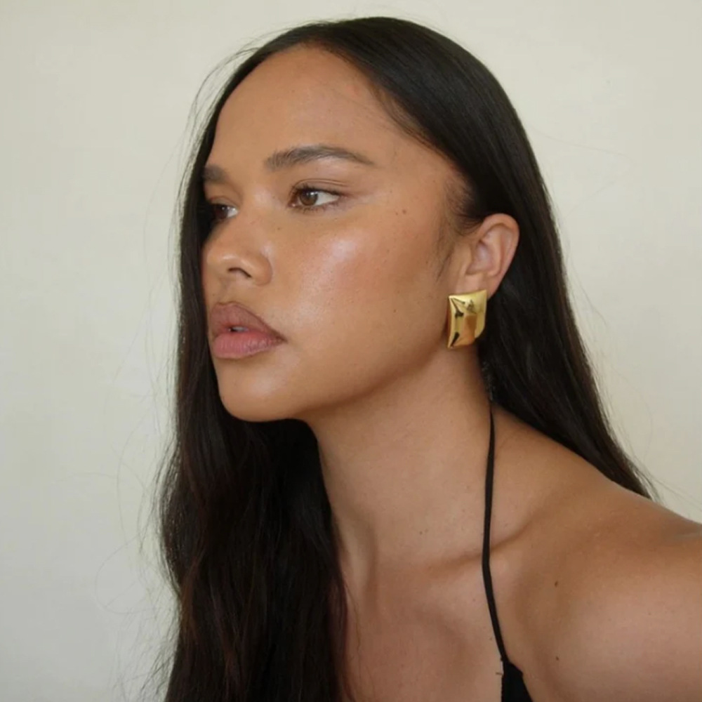 18k oro de acero inoxidable geometría aretes de acero inoxidable para mujeres Europa y los Estados Unidos de moda simple lujoso ligero rectangular aretes de acero de titanio brillante image 4