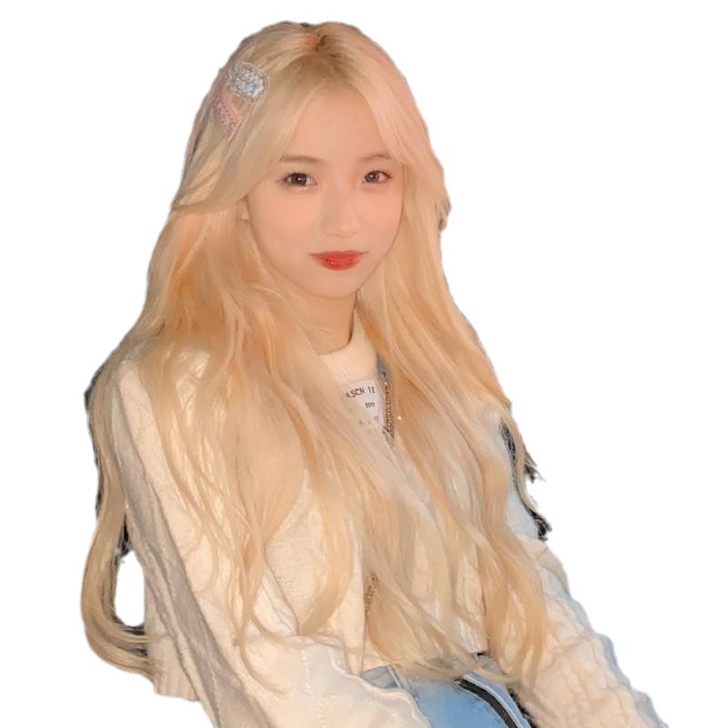 Zi Cen ins Style White Blonde Wig Women's Long Hair Mid-length Curly Hair Big Waves White Natural Full Head Cover