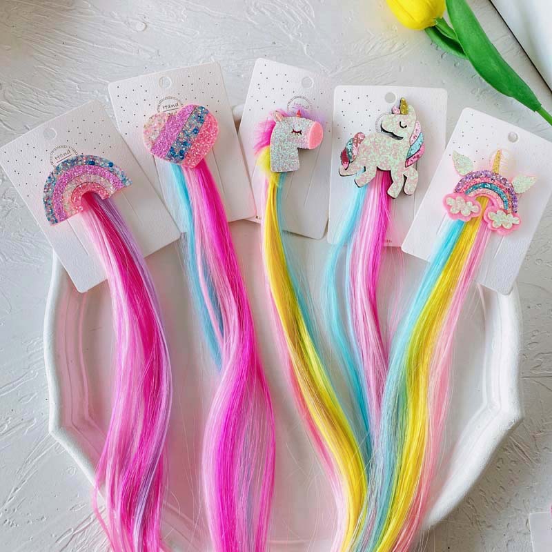 Cartoon Style Rainbow Unicorn Cloth Handmade Hair Clip 1 Piece display picture 9