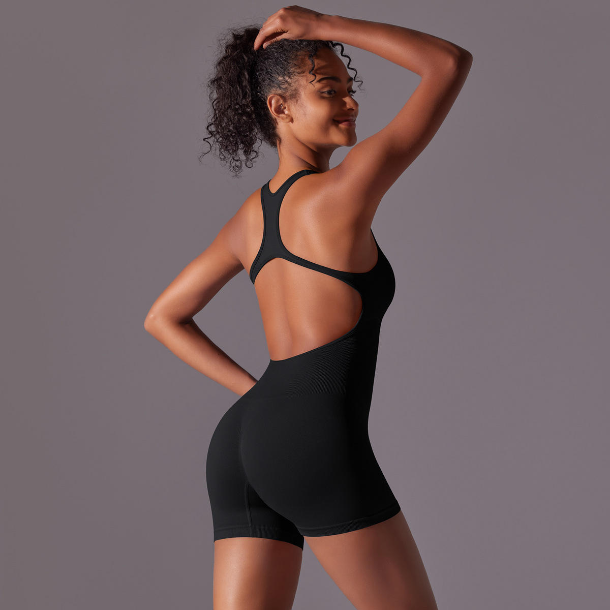 Procesamiento personalizado de color sólido europeo y americano unidad de ropa de yoga de aire hermoso ropa de yoga transpirable sin costuras image 8