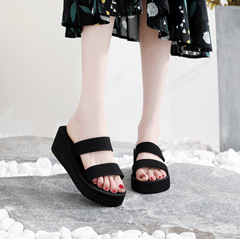 拖鞋女夏外穿時尚沙灘鞋海邊2022新款網紅坡跟厚底涼拖防滑一字拖