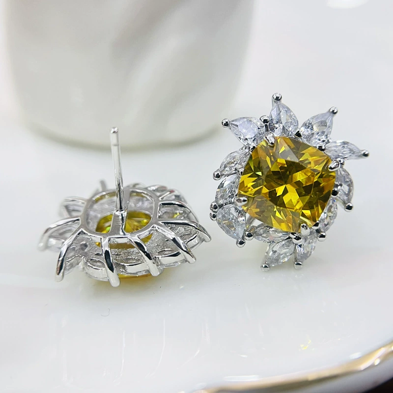 Earrings, brand zirconium, silver needle, with gem, silver 925 sample