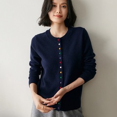 2025秋冬新款山羊绒衫女针织开衫女圆领长袖羊绒外套上衣彩扣