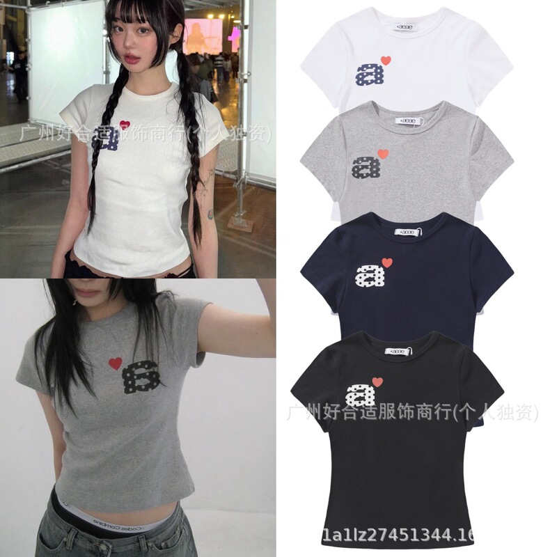 Korean Aeae Classic Letter Print Casual T-Shirt for Women, Slim Fit Short Sleeve, New Summer Product, Dropshipping Available
