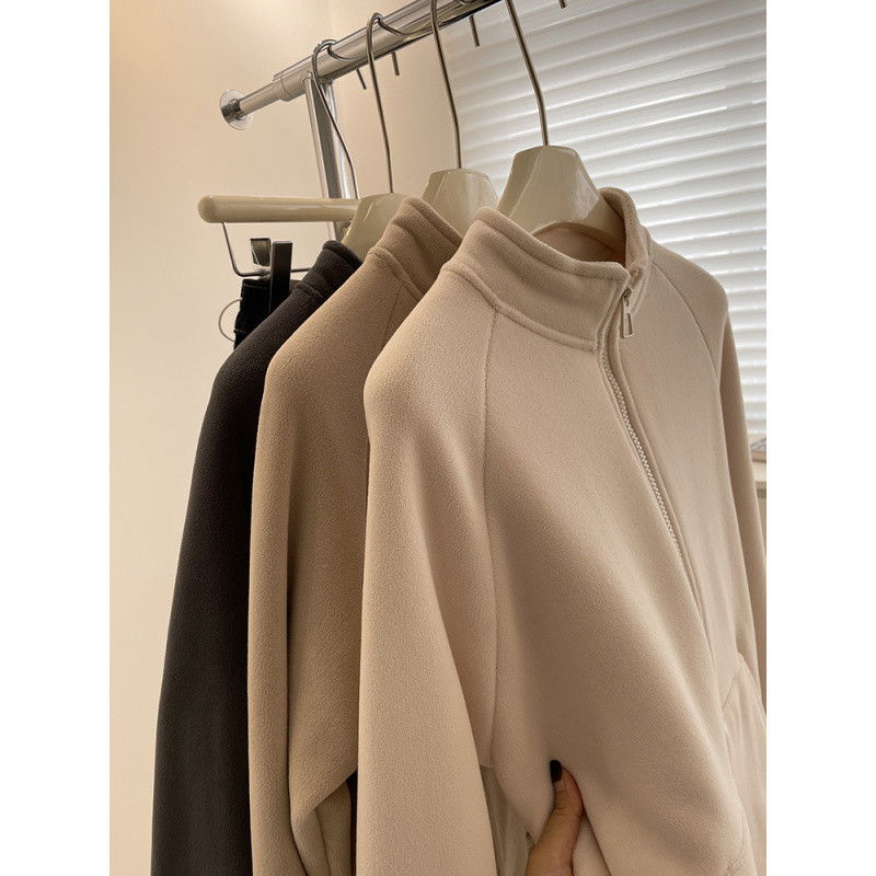 妹妹大码暖乎乎~摇粒绒立领拉链外套冬加厚保暖双面绒开衫卫衣女