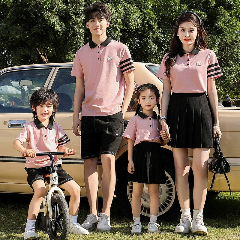 Высококачественный костюм для родителей и детей polo с лацканами с короткими рукавами