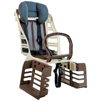 Electric Car Baby Rear Seat, Motorcycle child seat - bicycle-headrest-model-five-point-safety-belt-ce-certified-off-white-brown-leather-seat-cushion-headrest