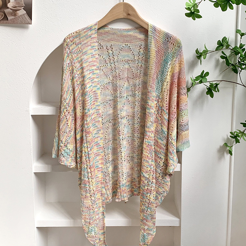 Sopa para mujeres nueva versión coreana de manga larga verano color hueco seda de hielo sala de aire acondicionado Sopa para proteger la columna vertebral del cuello Cardigan