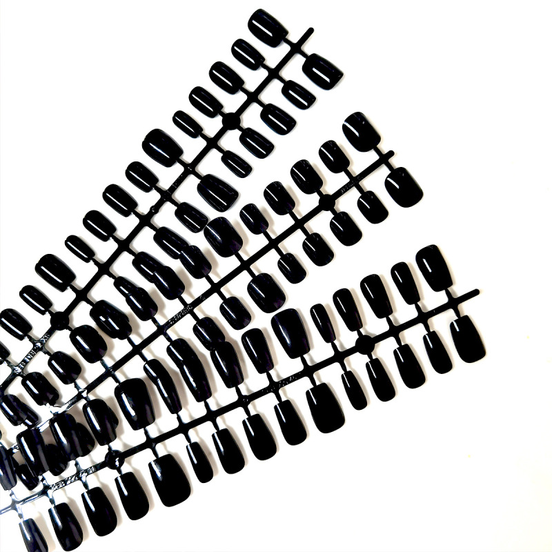 Black Sealed Finished Patch Semi-Manual Wearable Nails Nude Color Free of Engraving Short Medium Long Fake Nails